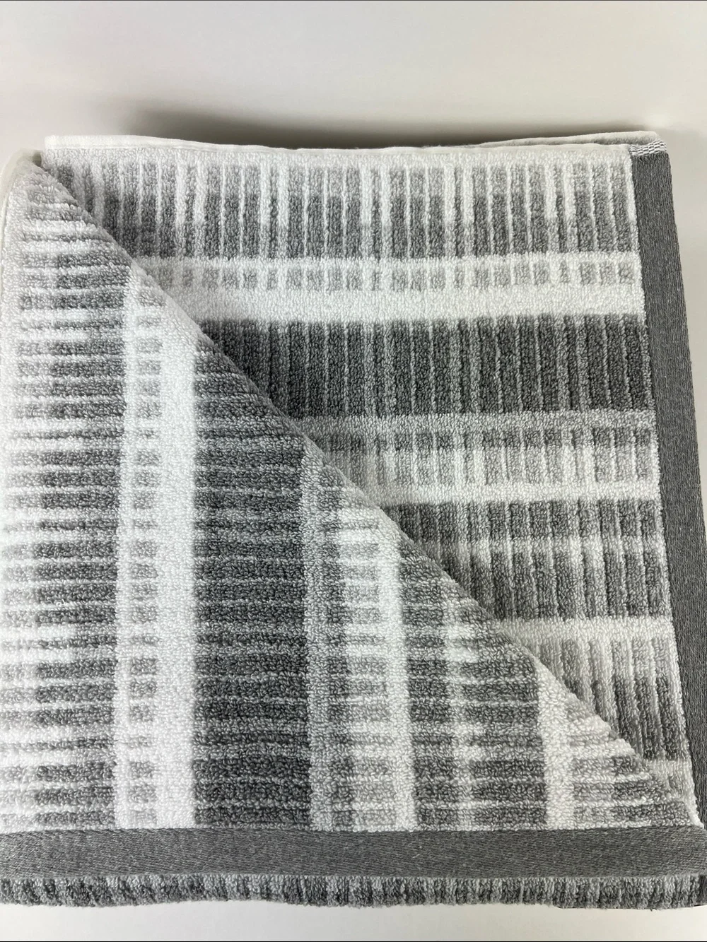 Eco-Melange Bath Towel Set Gray White Striped Ribbed Soft Cotton 8 Pc NEW